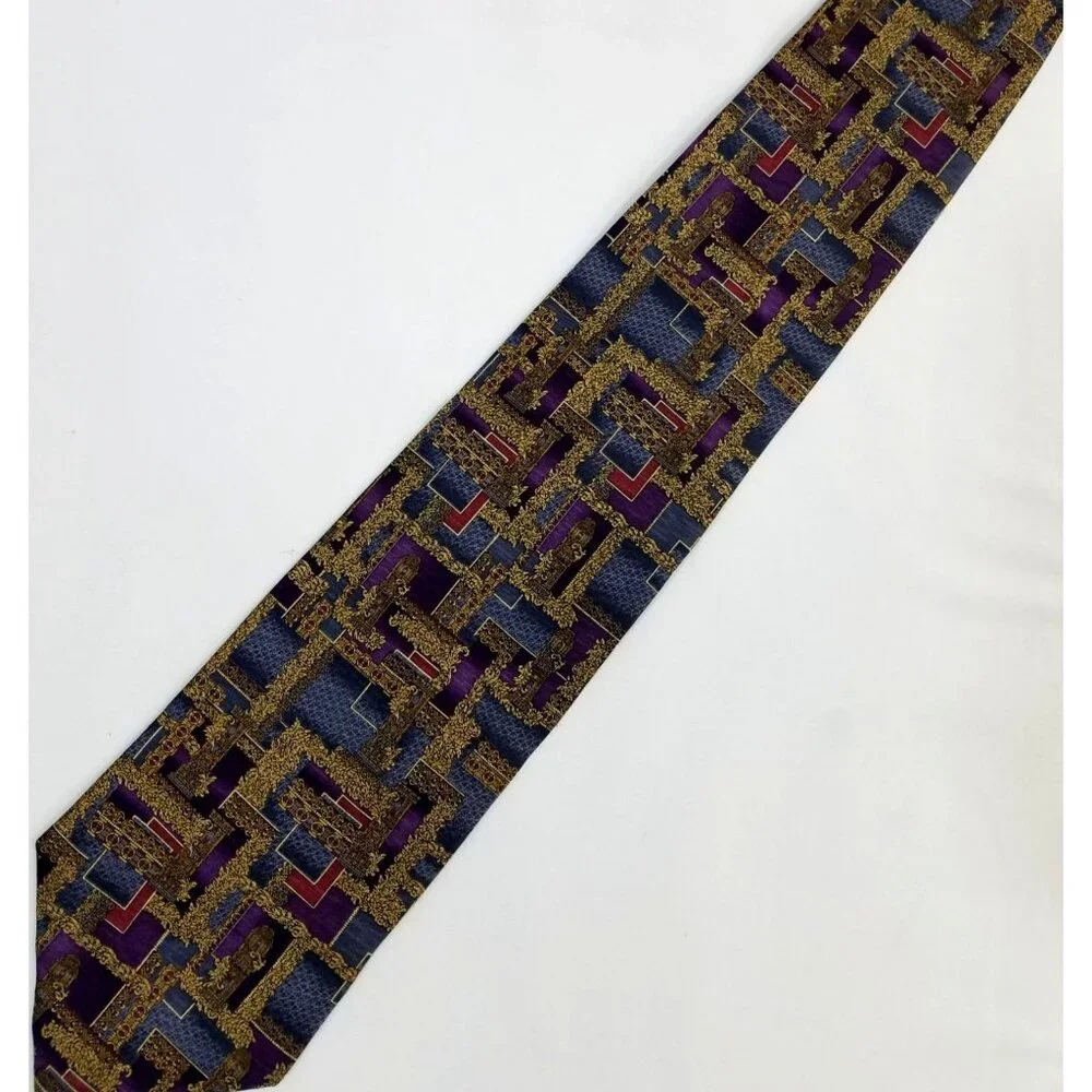 Daniel De Fasson Mens Necktie Geometric Pattern Silk Tie